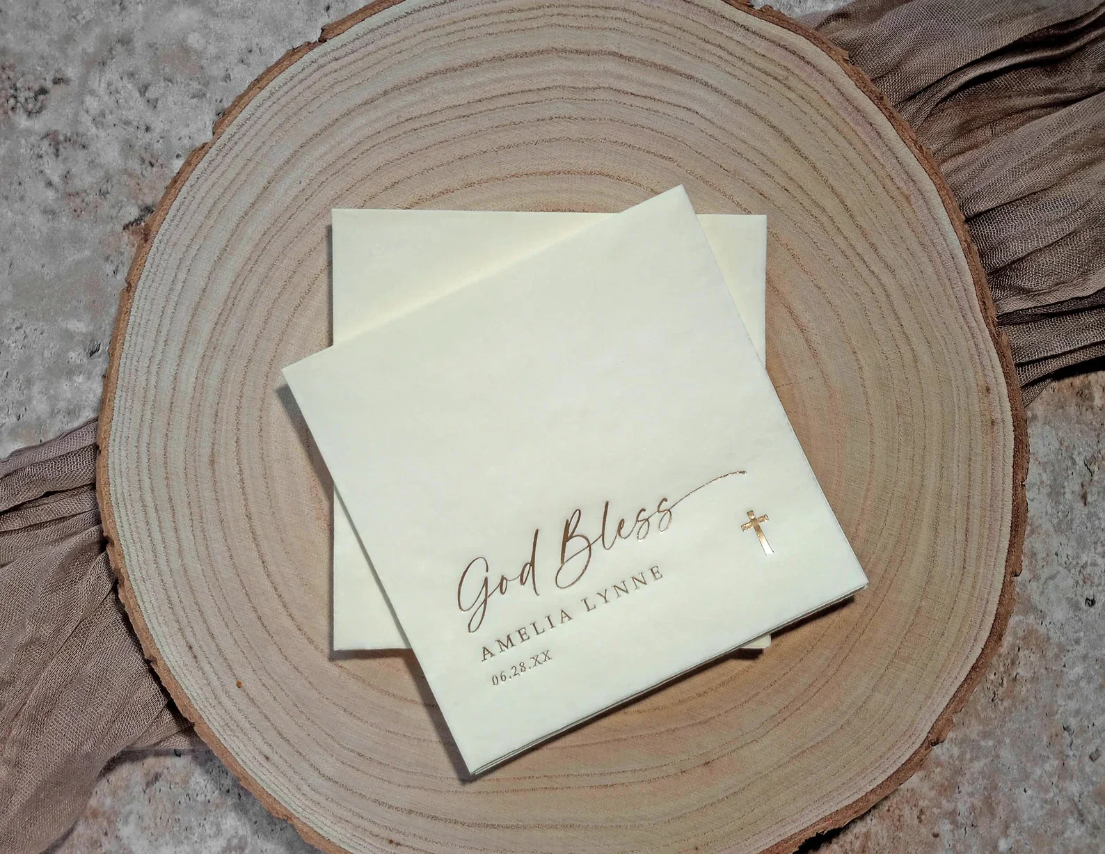 Baptism Napkins | Baptism Decor | God Bless Napkins | Personalized Napkins | Gold Foil Baby Napkins | Simple Cross Napkins