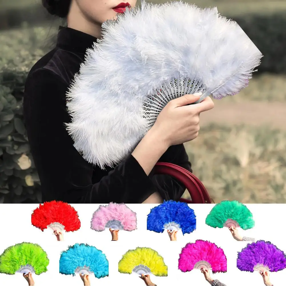 Thickened Fluffy Plastic Fan Framework Dance Fan with Metal Ring Lady 25 All-down Faux Feather Dance Fan Cheongsam Show