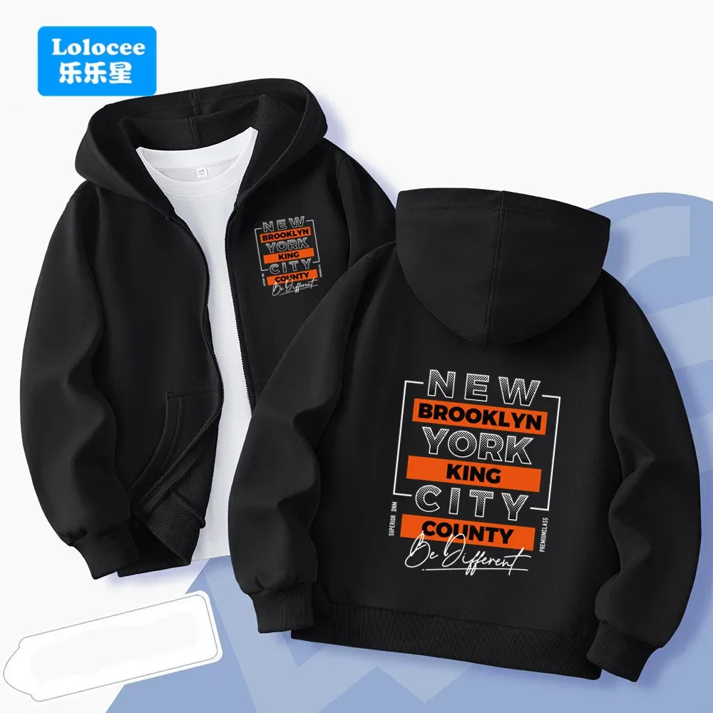 2-seitiger New York Brooklyn Brief bedruckter Reißverschluss-Hoodie für Jungen und Mädchen, lockeres Kapuzen-Sweatshirt, Straßensportbekleidung, Jackenmantel ZMNY1