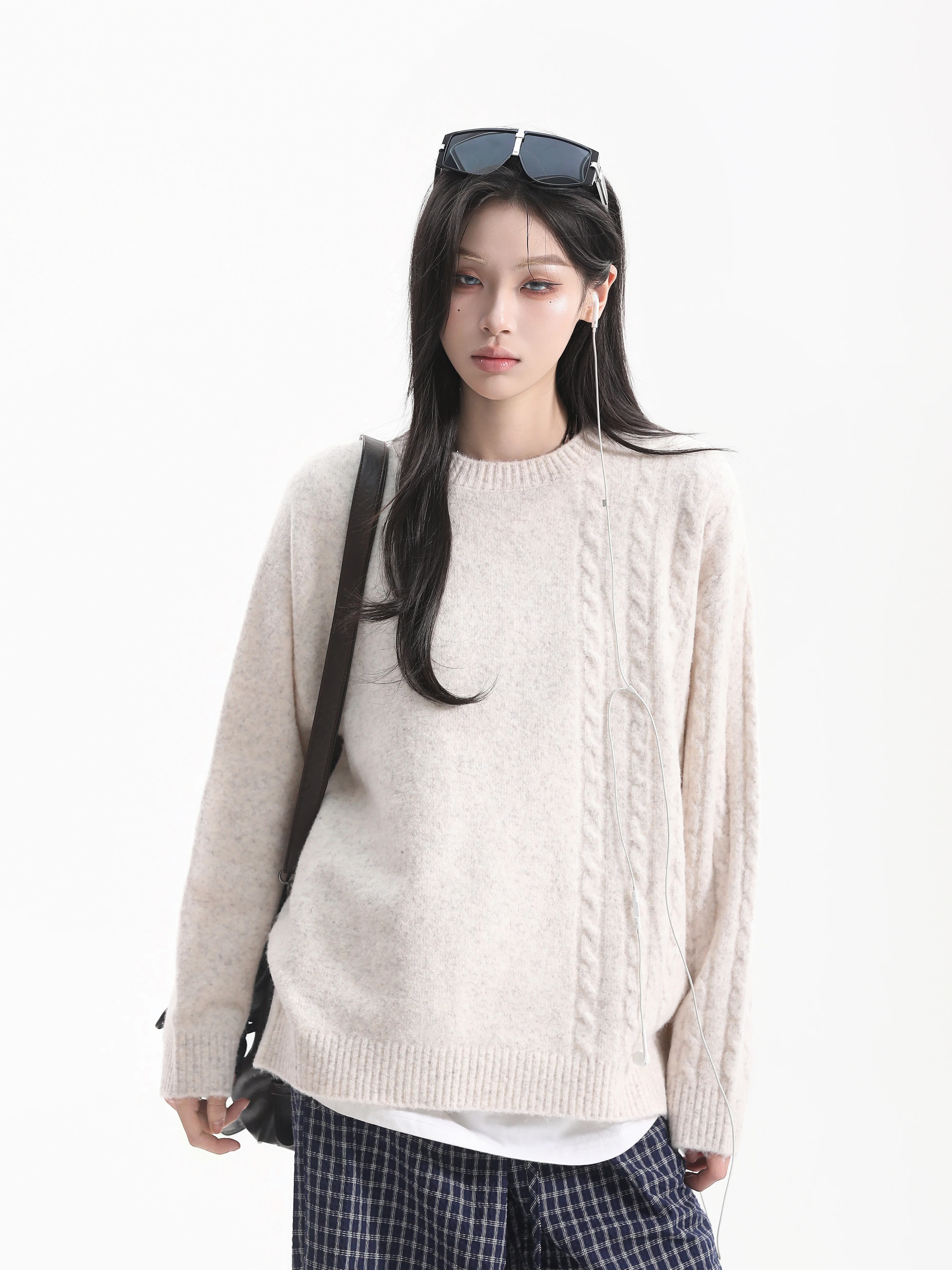 Vintage Asymmetric Loose Women's Knitted Sweater Lazy Style Twist Design Casual Autumn Long Sleeve Polyester Wool Nylon Blend