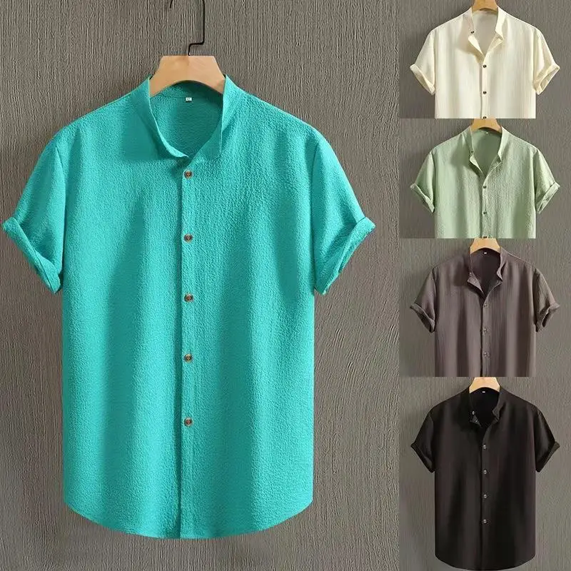 

Cotton Linen Men's Shirt Top Short Sleeve Regular Fit Comfortable Breathable Casual Business Inner Wear Color
