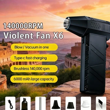 

X6 Turbo Jet Blower 140000 RPM 53m/s Brushless Motor 2-in-1 Vacuum & Duster Type‑C Rechargeable