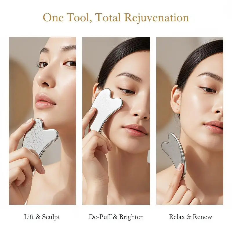 Gua Sha Facial Massage Tool 304 Stainless Steel Smooth Sturdy Metal for Face Contouring Puffiness Relief Home Use