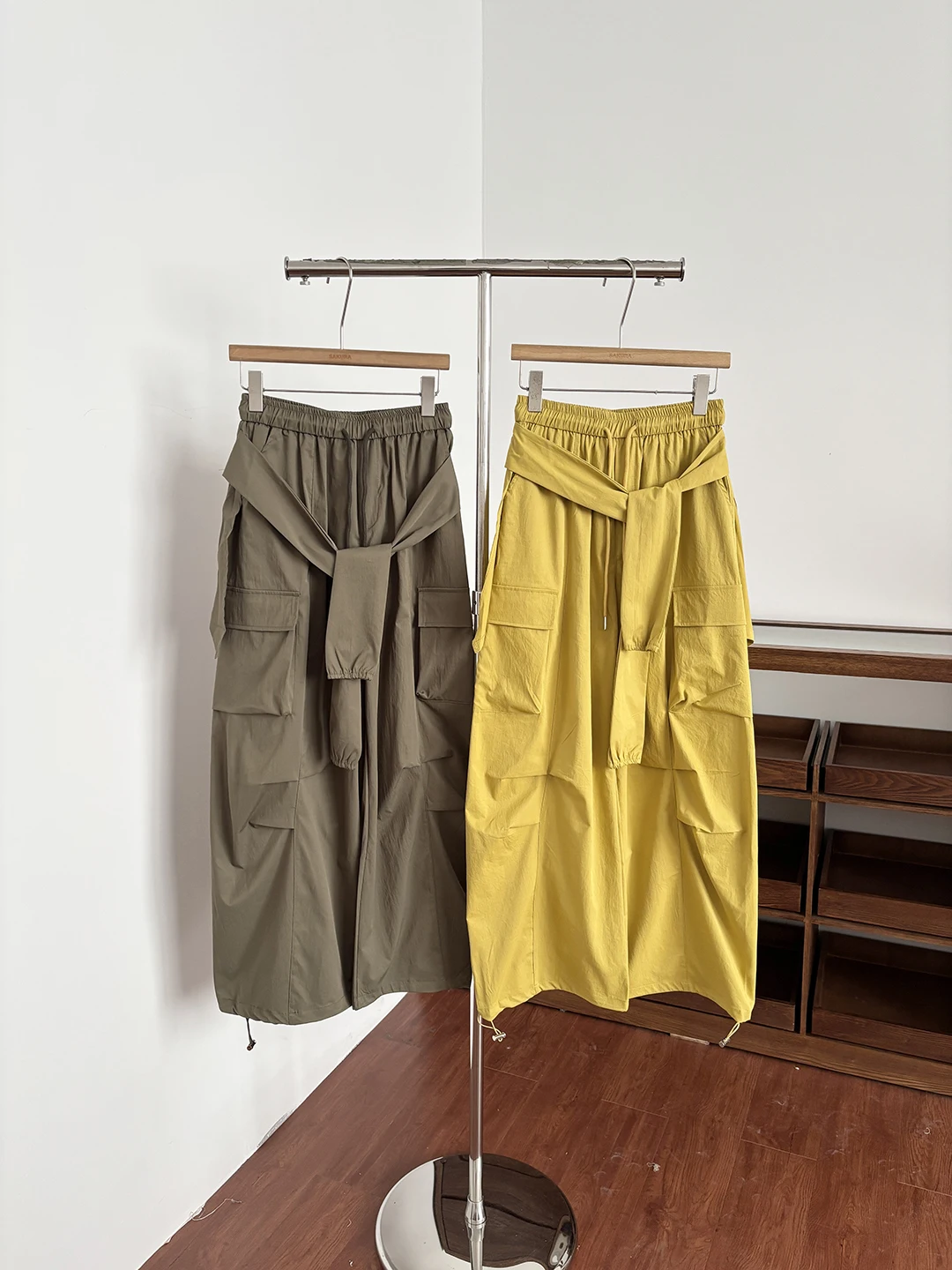 High Waist Wide Leg Pants Women's Summer Design Sense Multi Pocket Elastic Waist Belted Casual Loose Workwear Trousers