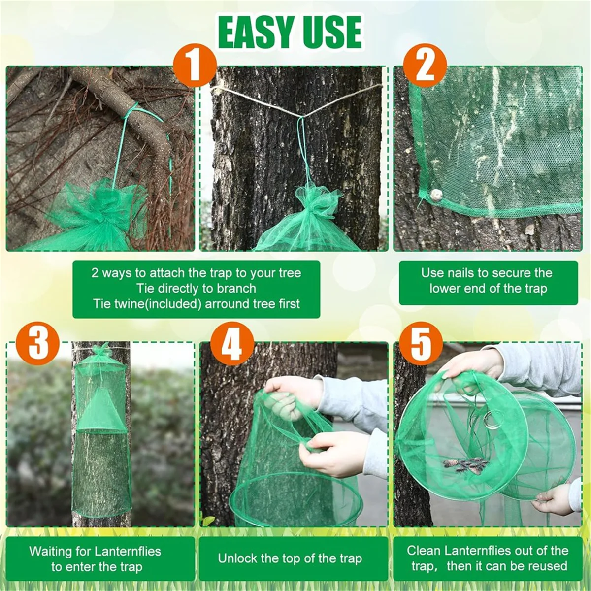 NOCM 4 Pack Spotted Lanternfly Traps Lantern with Rope and Nails Effective Way to Catch Lantern Flies and Nymphs Set 1