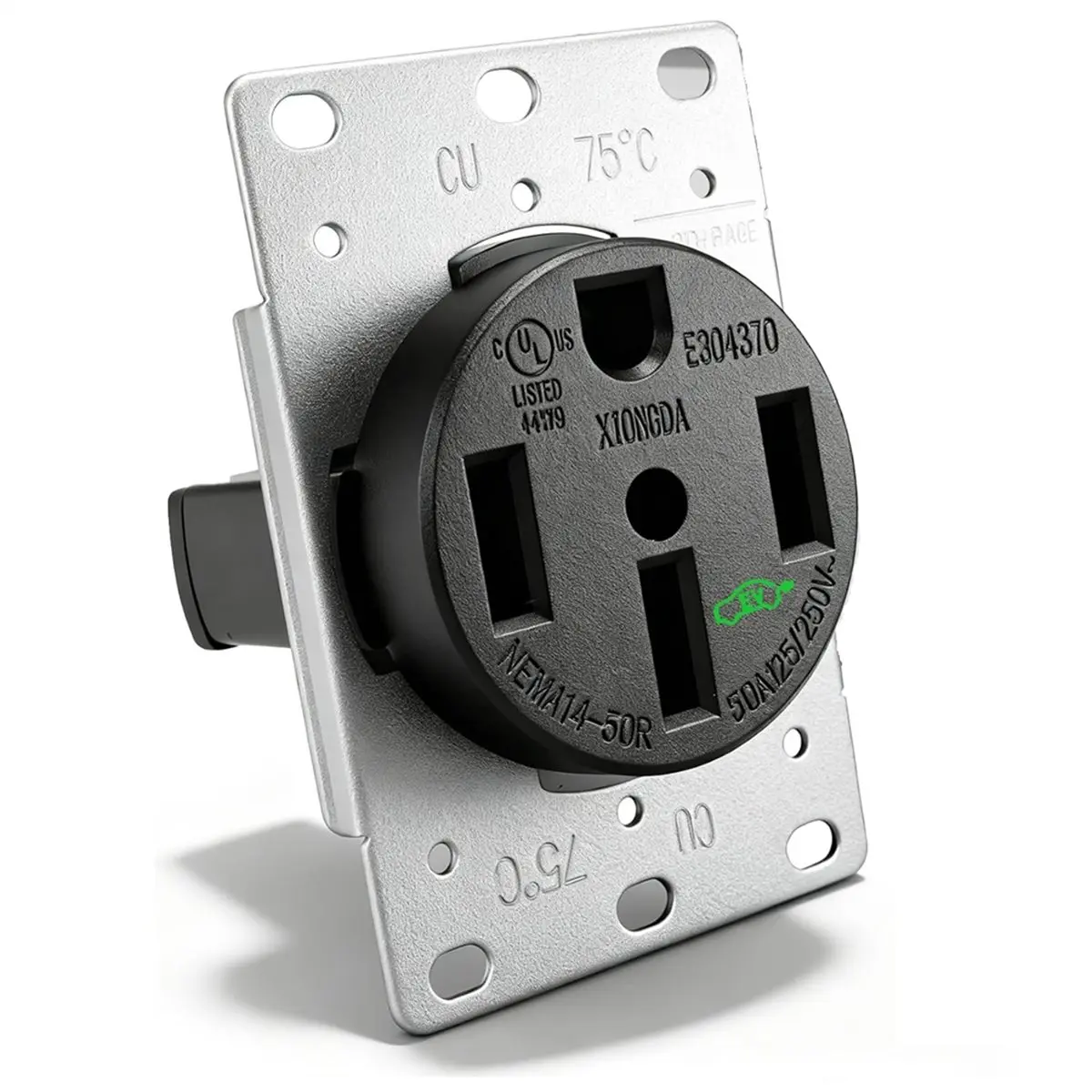 A75K 50 Amp EV Charger Outlet, NEMA 14-50R EV Charging Receptacle Heavy Duty, 3-Pole 4-Wire 125/250V Flush Receptacle