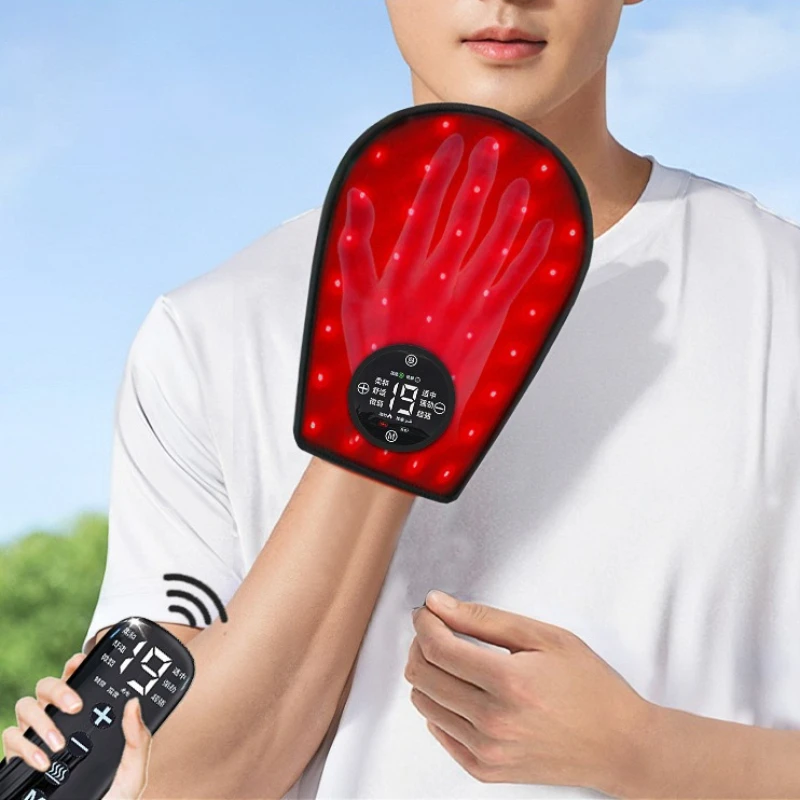 Rechargeable LED Near Infrared Light Massage Glove Red Light Therapy for Hand Pain Relief with 660nm Red & 850nm Infrared Light,