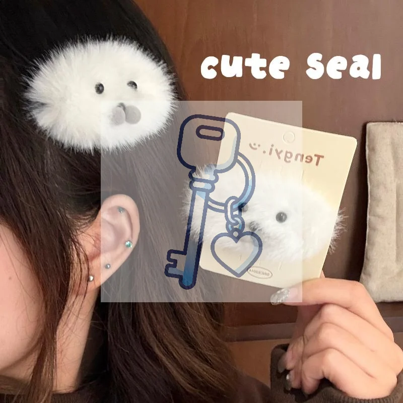 Urocza spinka do włosów w kształcie małej foki, uniwersalna ozdoba do włosów na jesień i zimę, urocza spinka do grzywki dla zwierząt, spinka do włosów na bok, do ujarzmiania niesfornych kosmyków.