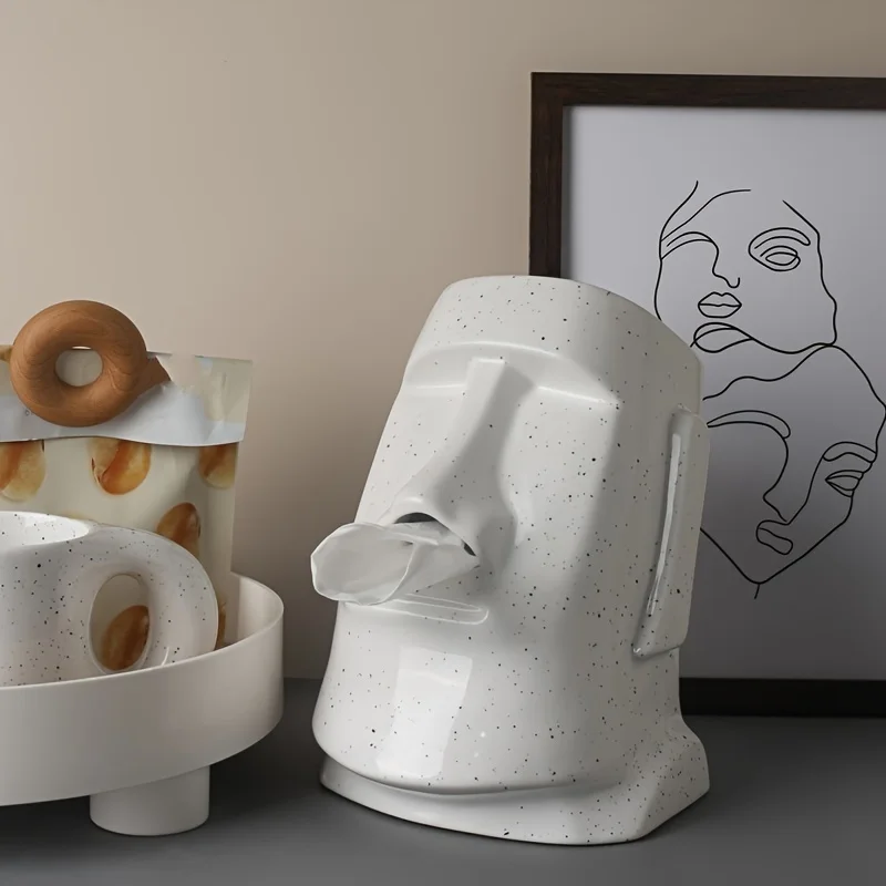 Moai Statue Inspired Ceramic Tissue Box Holder - Multifunctional Home Decoration Embellishment, Suitable For Any Room