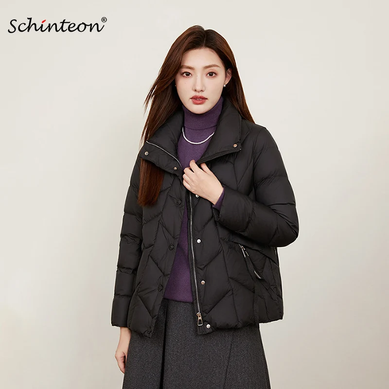 Schinteon-Chaqueta de plumón de pato para mujer, abrigo corto de alta calidad con cuello alto, informal, Simple, a la moda, novedad de otoño e invierno, 2024