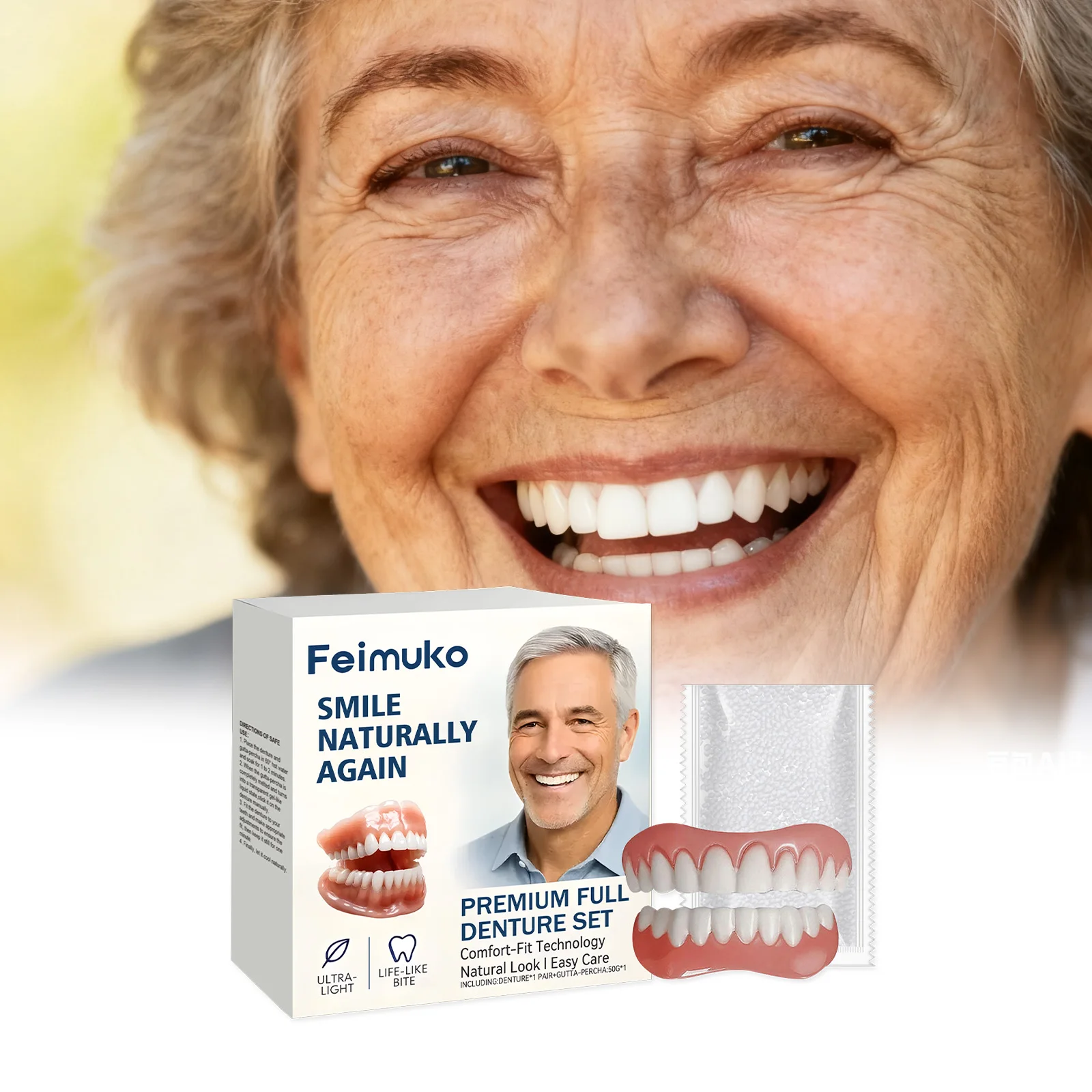 

Adult Adjustable Dentures Full Set Fake Tooth Portable Braces Oral Hygiene Care Confidence Smile Silicone Denture For Men Women