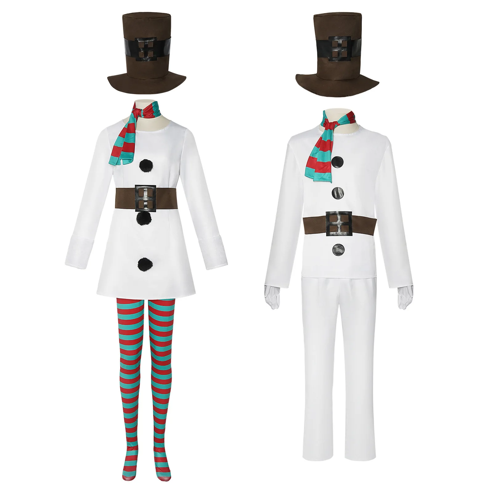 White Snowman Christmas Adult Couple Halloween Cosplay Costume Full Set Party Character Roleplay Outfit Suit Uniform Clothes