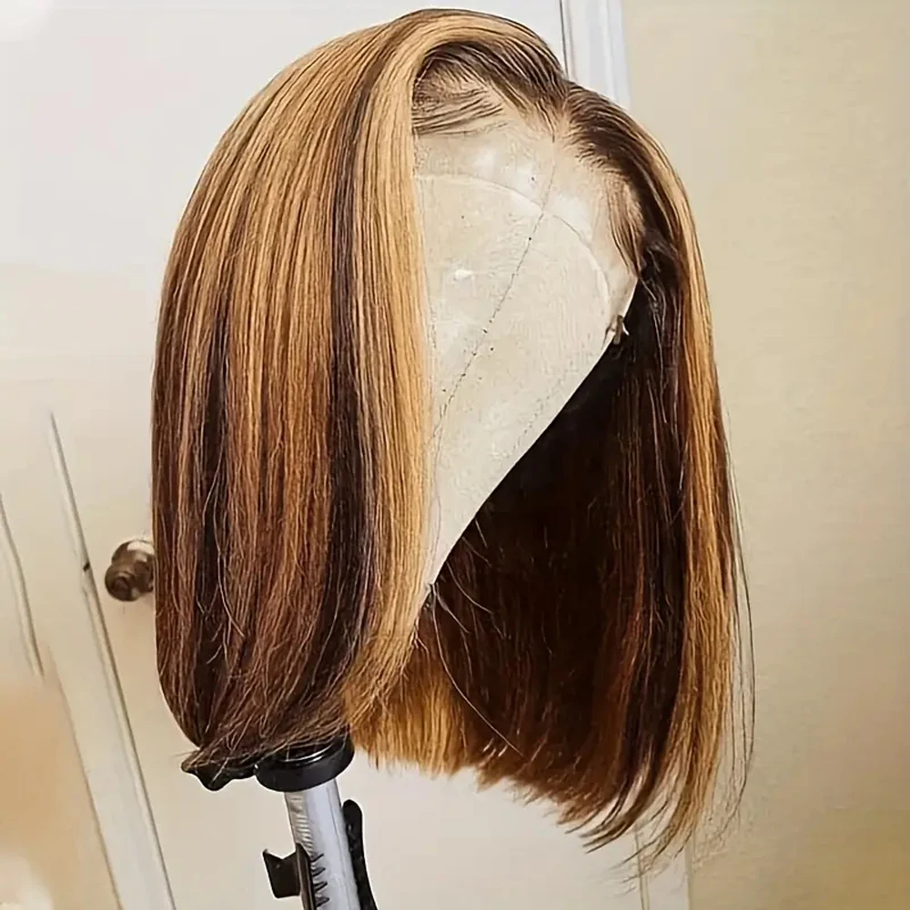 250% الكثافة قصيرة بوب HD الدانتيل الجبهة باروكة من شعر طبيعي للنساء مستقيم البرازيلي غلويليس الباروكات الأمامية تسليط الضوء على الزنجبيل البرتقالي