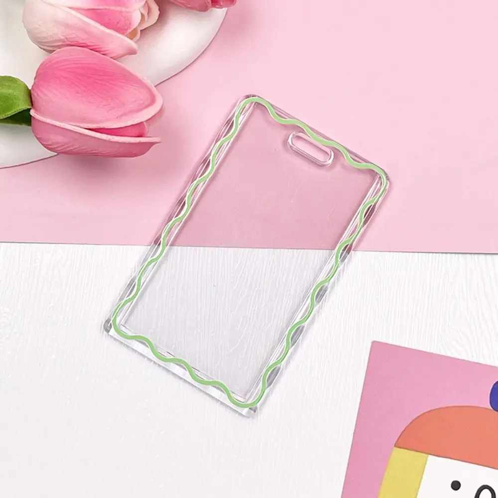 Acrylic Transparent Card Holder Stripe Keychain Card Case Keyring Card Access Control Simple Students Bus Card Cover
