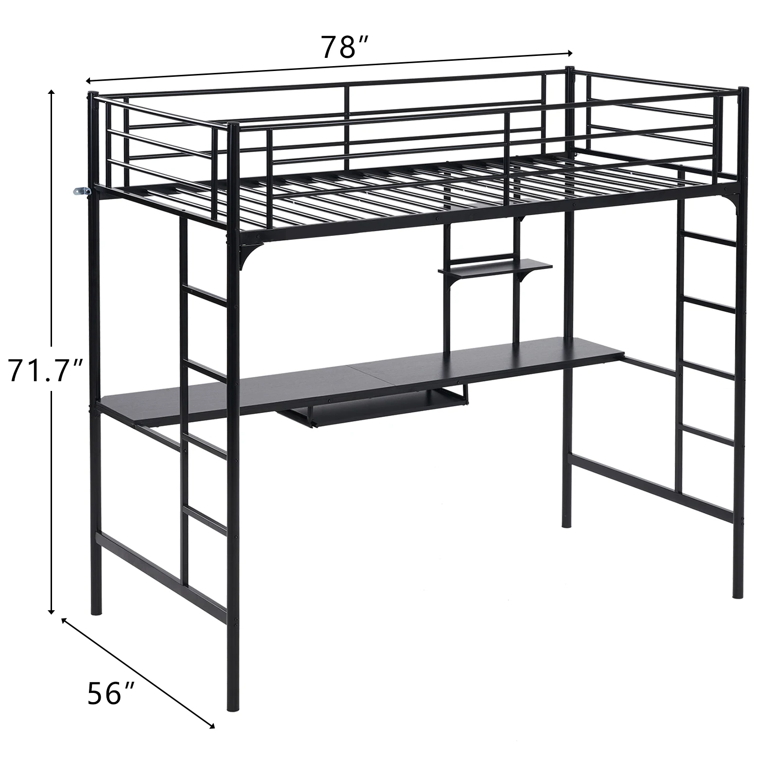 [Flash Sale]198x143x182CM Full Size Elevated Bed With Table Shelf Iron Bed Black[US-Stock]