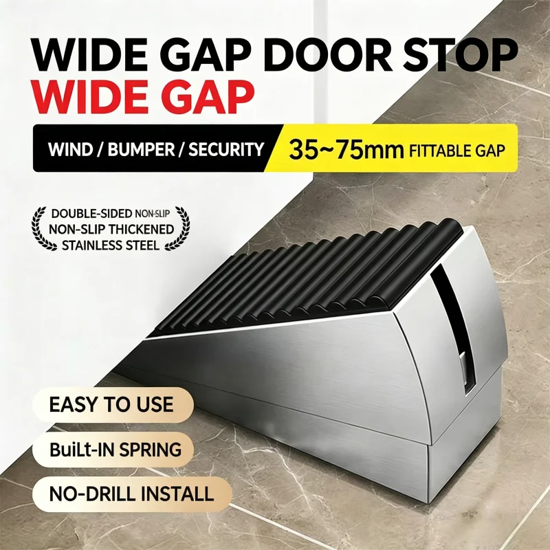 Upgraded Drill-Free Door Stopper Wedge – Windproof Anti-Slam Security Guard, Strong Fixation Non-Slip Pad for Bottom Gap (No Dr
