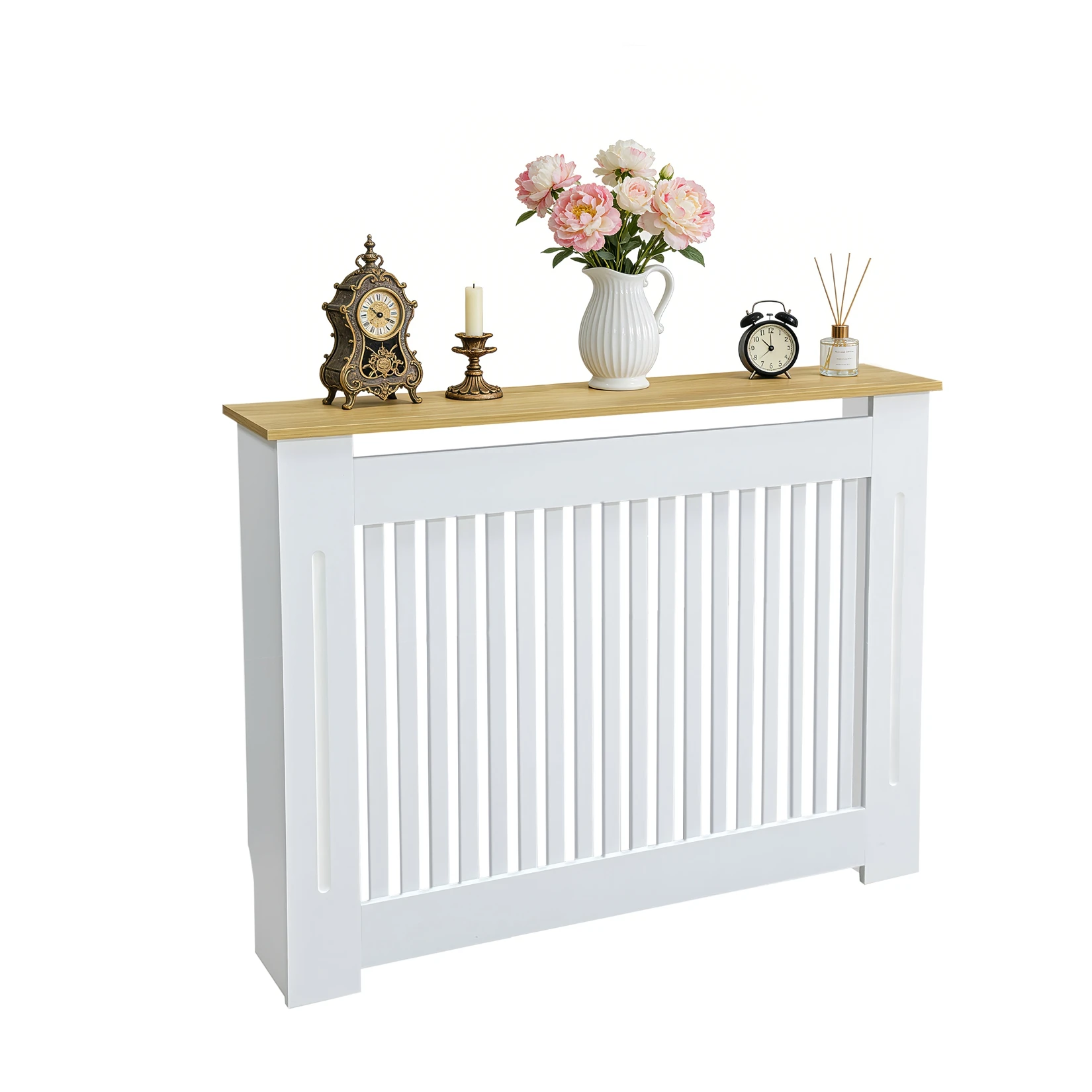

Modern Radiator Cover Decorative Heater Protector Wall Vertical Slat Grill Shelf with MDF Wood Top