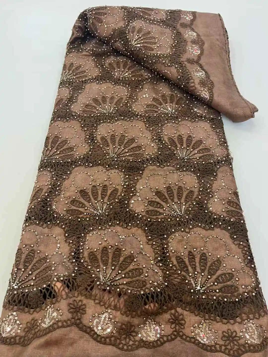 5 Yards Französischer Tüll-Netz-Pailletten-Stoffe, luxuriöser Perlen-Spitzenstoff, afrikanische Spitze für Hochzeitskleid