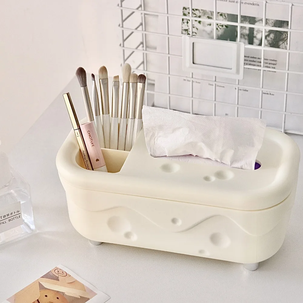

Cute Kawaii Cheese Tissue Box Plastic Stylish Tissue Holder Glossy Finish Paper Storage Box Bedroom