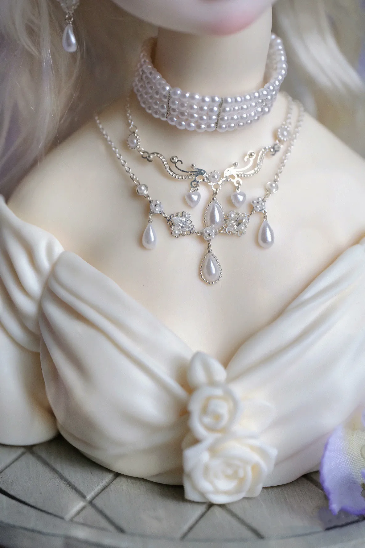 Set di orecchini con collana di perle per bambole BJD Fashion 1/4