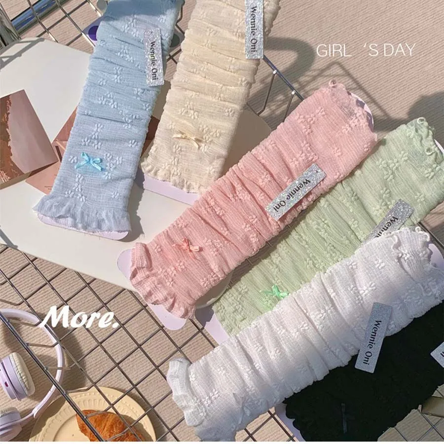 Sweet Floral Ruffle Lace Knee High Socks Soft Breathable Stackable Socks For Lolita Daily Matching Skirt
