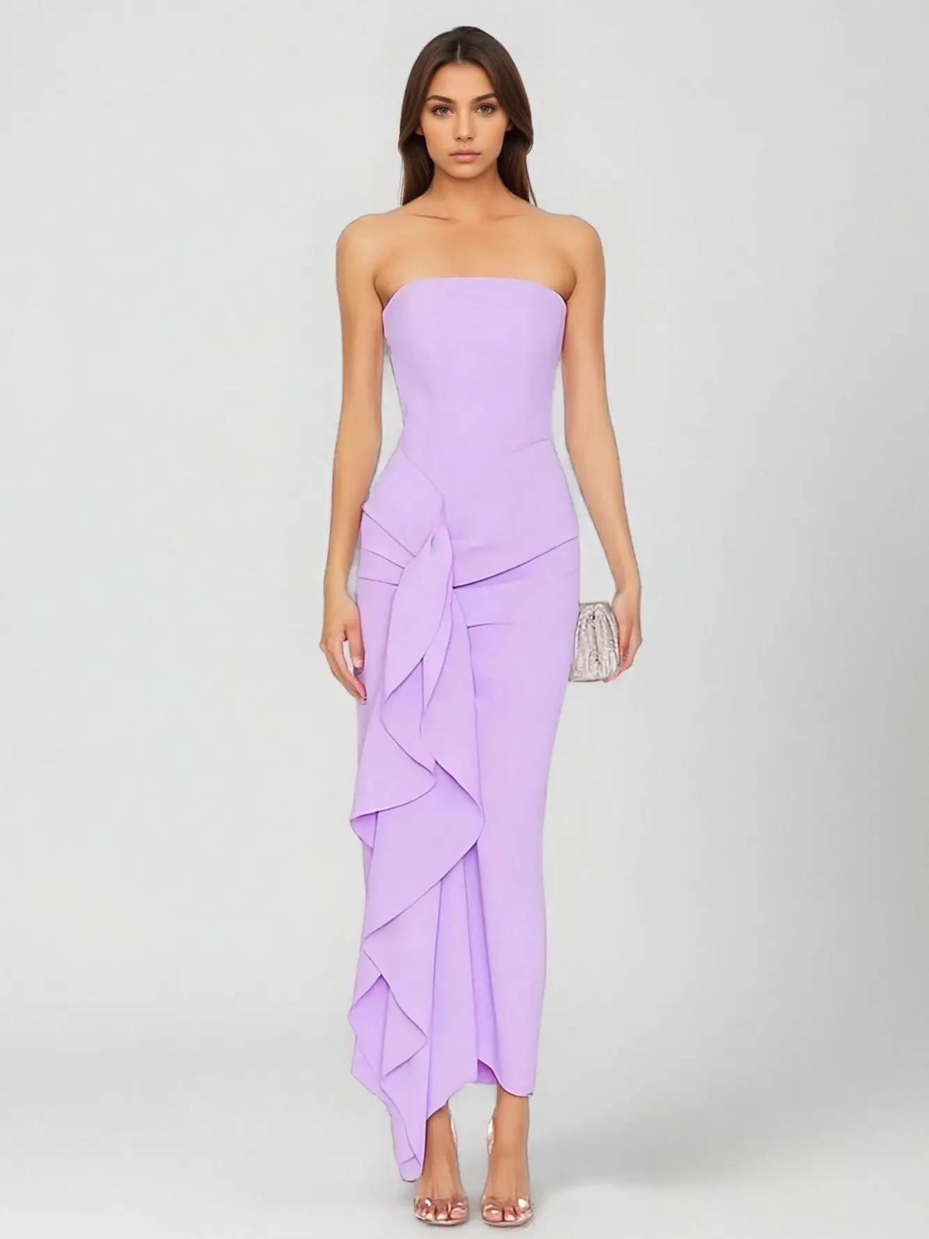 

Beshinel Customized Strapless Ruffles Pleated Prom Dresses Luxury Elegant Long Evening Cocktail Dress Sheath Style Vestidos
