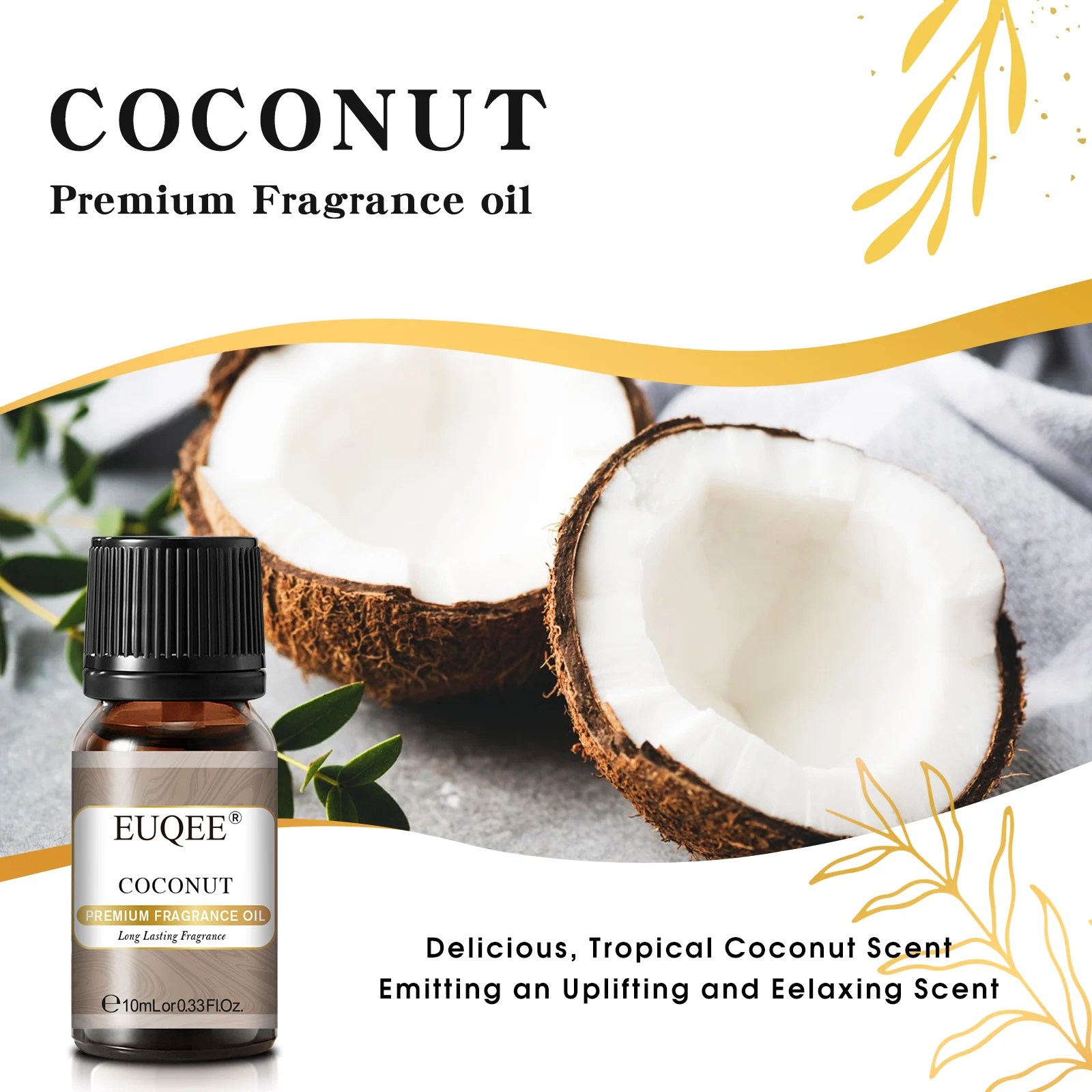 زيت عطري ممتاز من EUQEE سعة 10 مل لمرطب الهواء والعلاج العطري وصنع الشموع - لزيوت ناشرة جوز الهند والفانيليا والكرز #2