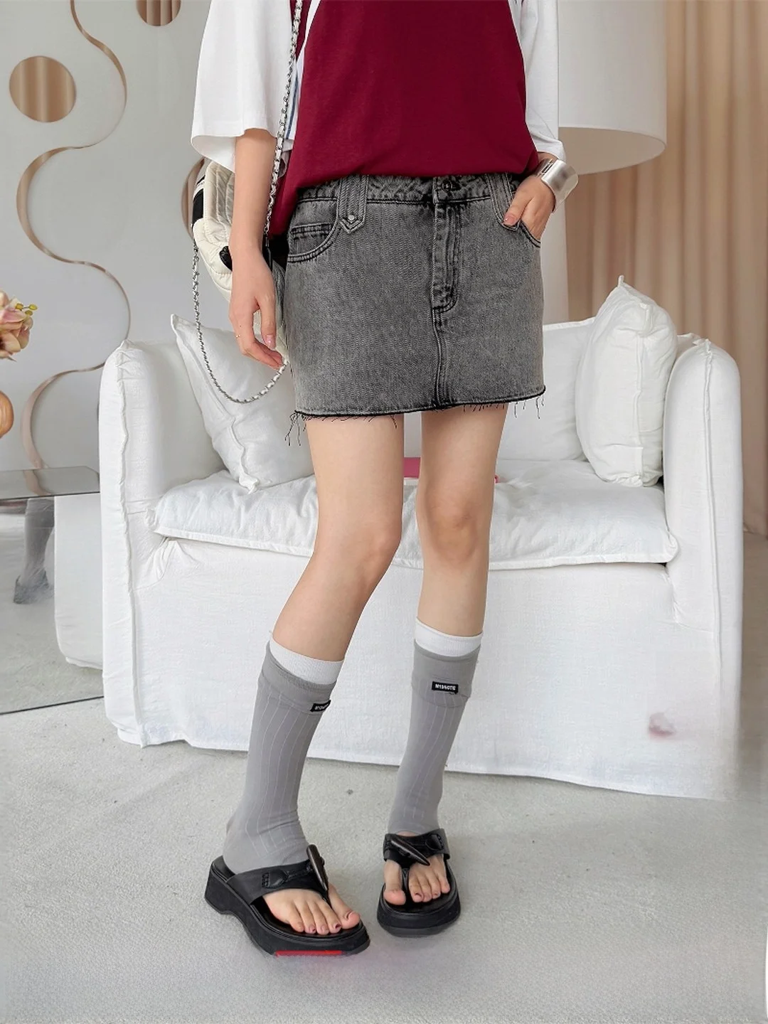 

Повседневная джинсовая юбка А-силуэта из смесового хлопка для женщин, модная, для уличного стиля