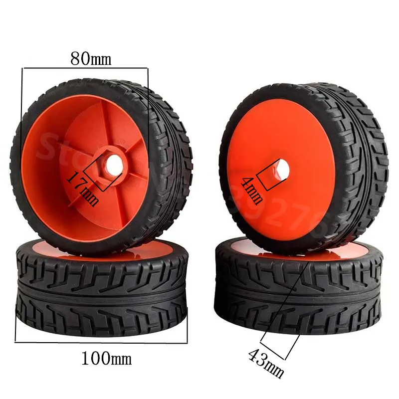 4Pcs RC HSP 100mm*43mm Hexagon Adapter 17mm 1/8 Nitro Remote Control Car Rubber Tyre Tires & Wheel Rim Complete Buggy Tire