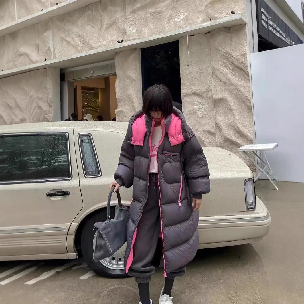 2025年冬新作 レディース ホワイトダックダウンコート ロング丈 暖かい ゆったり パフジャケット 厚手 フード付き パーカー アウター オーバーサイズ