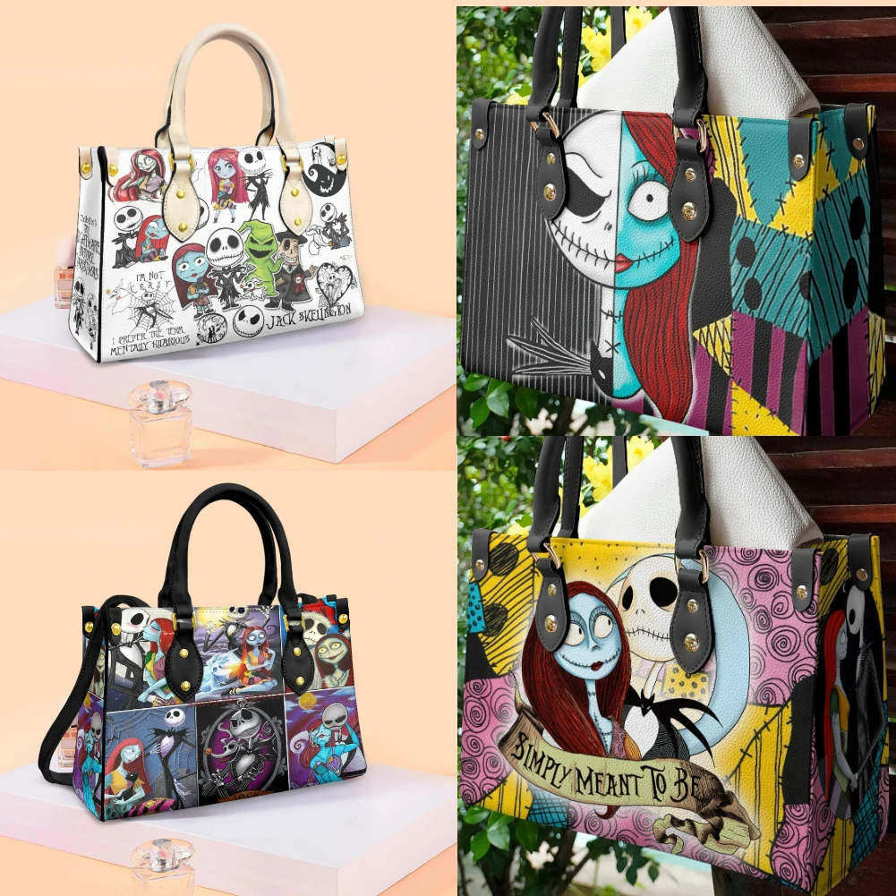 

Disney The Nightmare Before Christmas Jack Skellington PU Leather Shoulder Bag Ladies Anime Sally Cosplay Handbag Halloween Gift