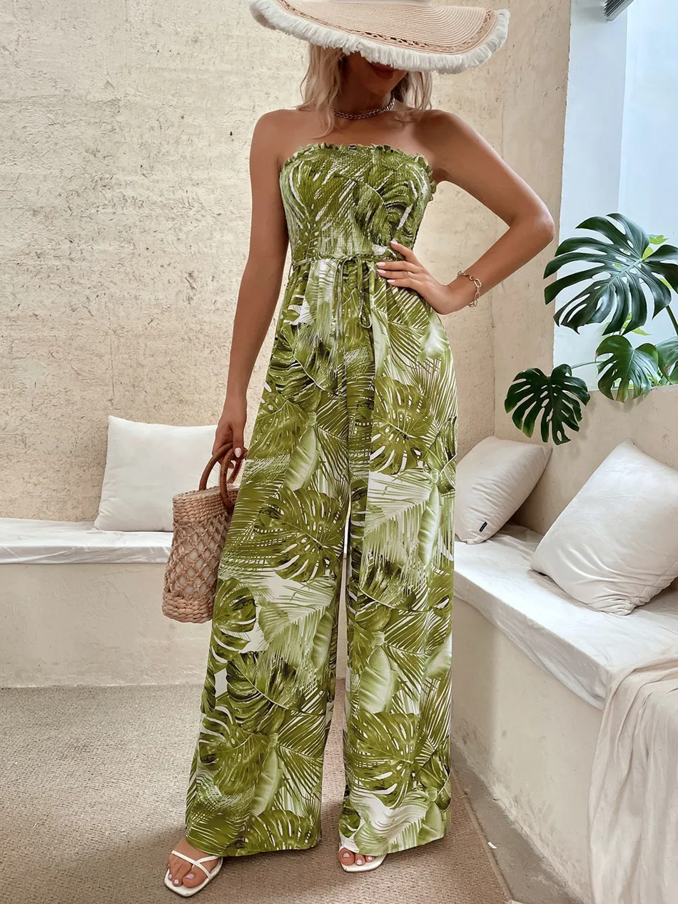 Sexy mouwloze rugloze jumpsuit dames zomer bedrukte losse lange broek vakantie feestkleding