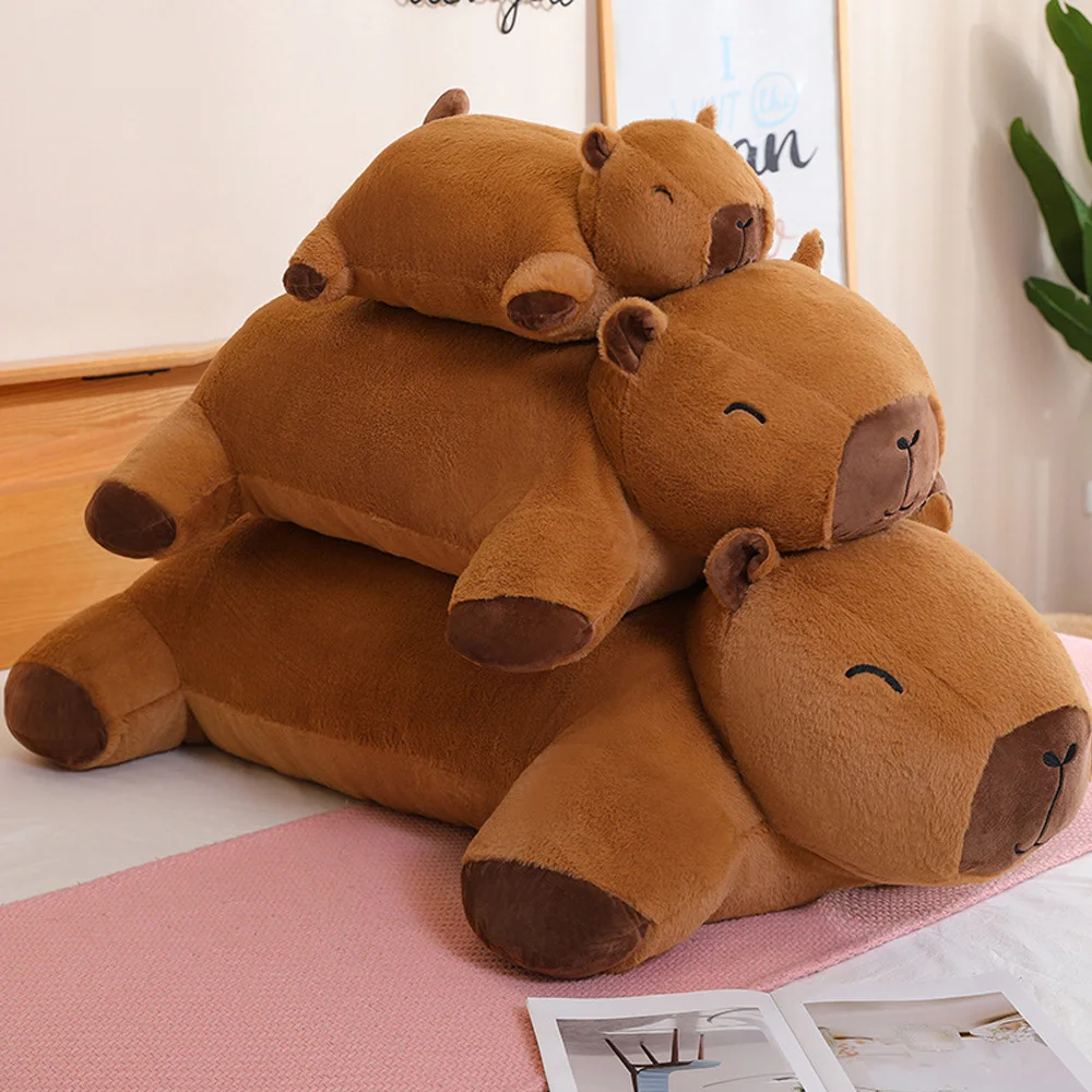 Giant Kawaii Capybara Plush Toys Soft Floor Mat Cushion Animal Brown Capybara Fluffy Carpet Gifts for Girls Room Decor