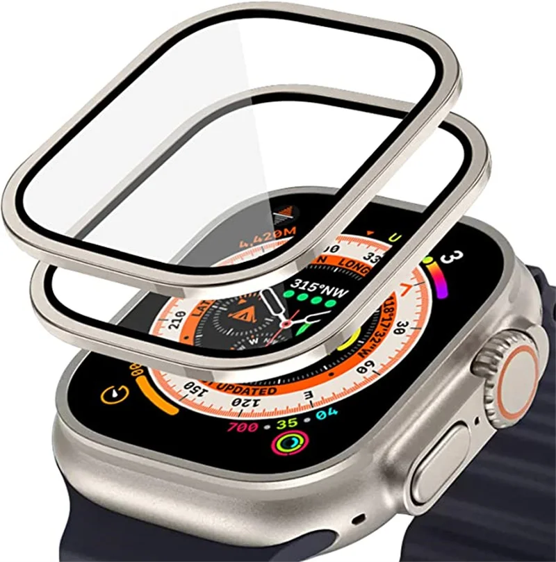 Gehäuse aus Aluminiumlegierung + gehärtetes Glas für Apple Watch Ultra 2 49 mm, kratzfester Displayschutz für iWatch Ultra 49 mm