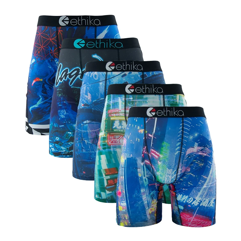 

Мужские трусы-боксеры ETHIKA, 5 шт., с дышащей сеткой, больших размеров, с принтом