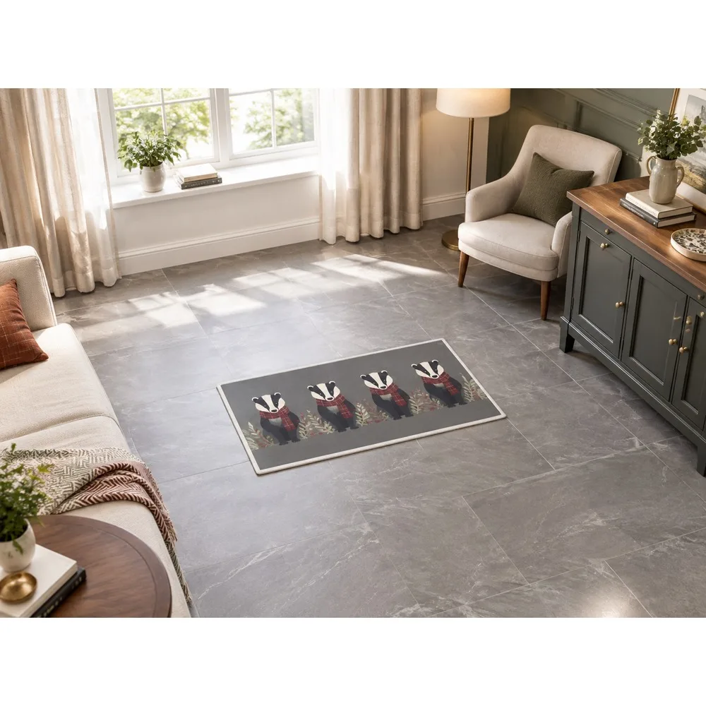 VIKAMA British Slate Brick Badger Flannel Door Mat, Washable Quick Dry Door Mat, UK Home Decor for Landing, Pantry, Cloakroom