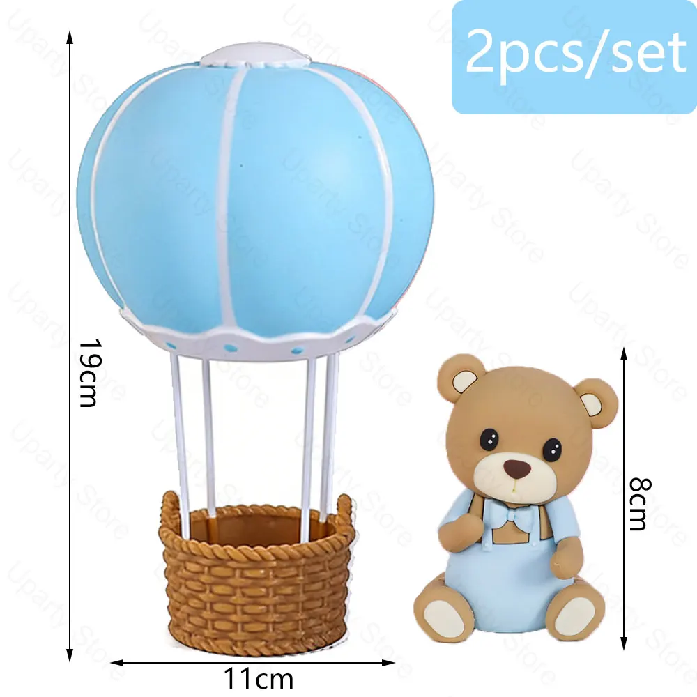 1 Set Heißluftballons Bären-Kuchendekoration Weiße Wolke Rosa Blau Heißluftballon-Kuchenaufsatz für 1. Geburtstag Babyparty Dekoration – Detail 7