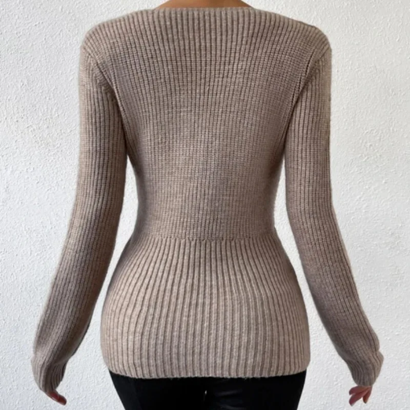 Bella 2025 Abbigliamento donna Maglioni Pullover Primavera Autunno Maglione tinta unita Inverno Sexy scollo a V Slim Fit maglione lavorato a maglia Salto