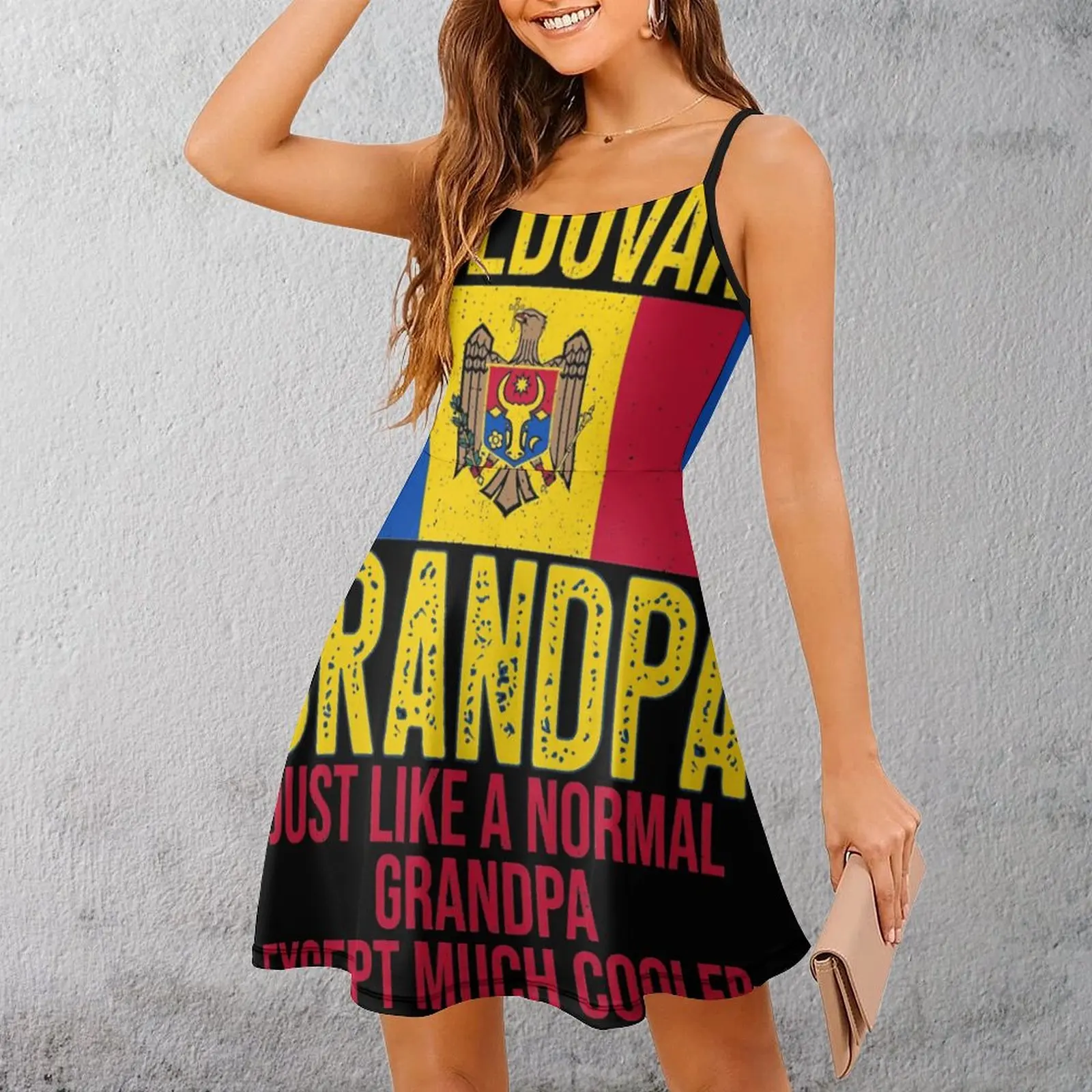 Moldovan Grandpa Angola Flag For Father's Day Women's Sling Dress Cute Sexy Woman's Clothing Funny Vintage Cocktails Suspender D