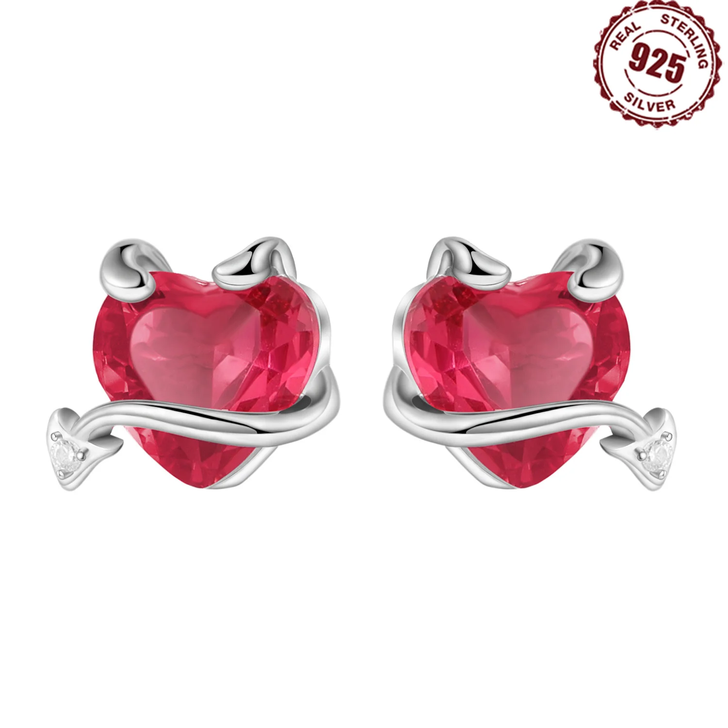 

925 Sterling Silver Red Heart-shaped Little Devil Stud Earrings For Women Earring Wedding Jewelry Birthday Party Halloween Gifts