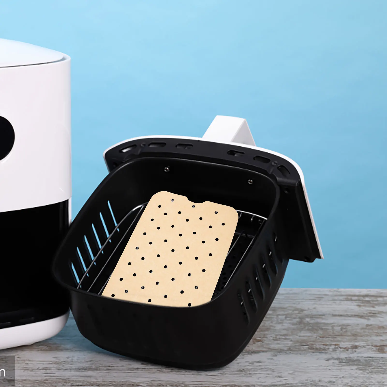 

200 Sheets Fryer Parchment Paper Disposable Baking Silicone Liners Air Fryer Paper Perforated Even Heating Oil Proof