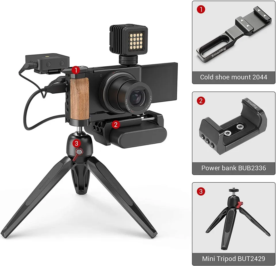 SmallRig ZV1 カメラ Vlog リグ L 字型木製グリップ コールドシュー