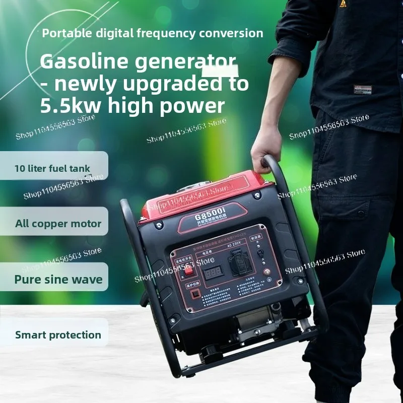 220V Portable Gas Generator, All Copper Mini Single Phase Brushless Inverter