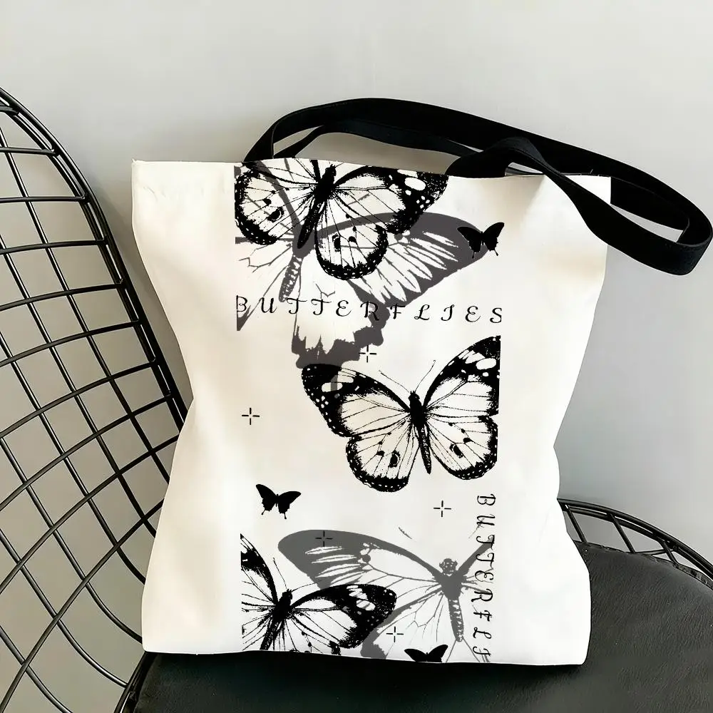 

Retro Black Butterfly Storage Bags Fashionable Multi Use Large Capacity Lightweight Eco Canvas Shoulder Tote