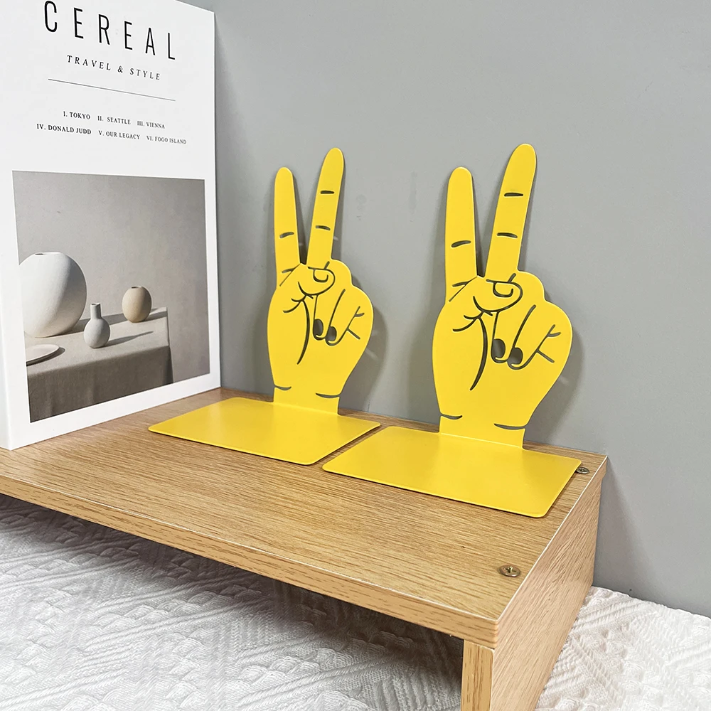 Yellow Success Gesture Book Ends for Book Lovers Courage Heavy Duty Non-Slip Book Ends for Friends Home Office Desktop Bookshelf