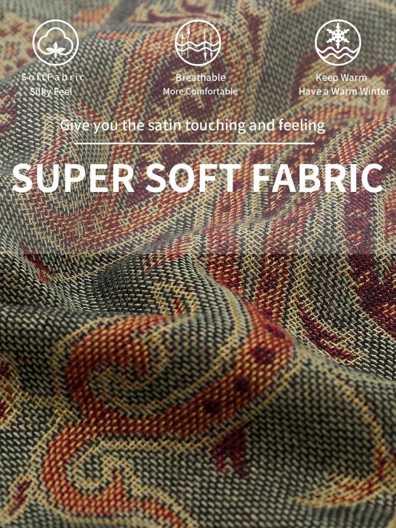 Cachecol com padrão paisley boêmio e franjas para mulheres