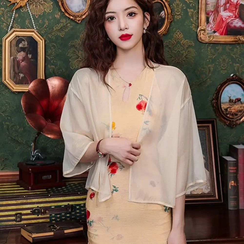 Transparent Chiffon Small Shawl Jacket Thin Beach Shirts Coat Chiffon Cardigan Shirt Short Sleeve Loose Blouse