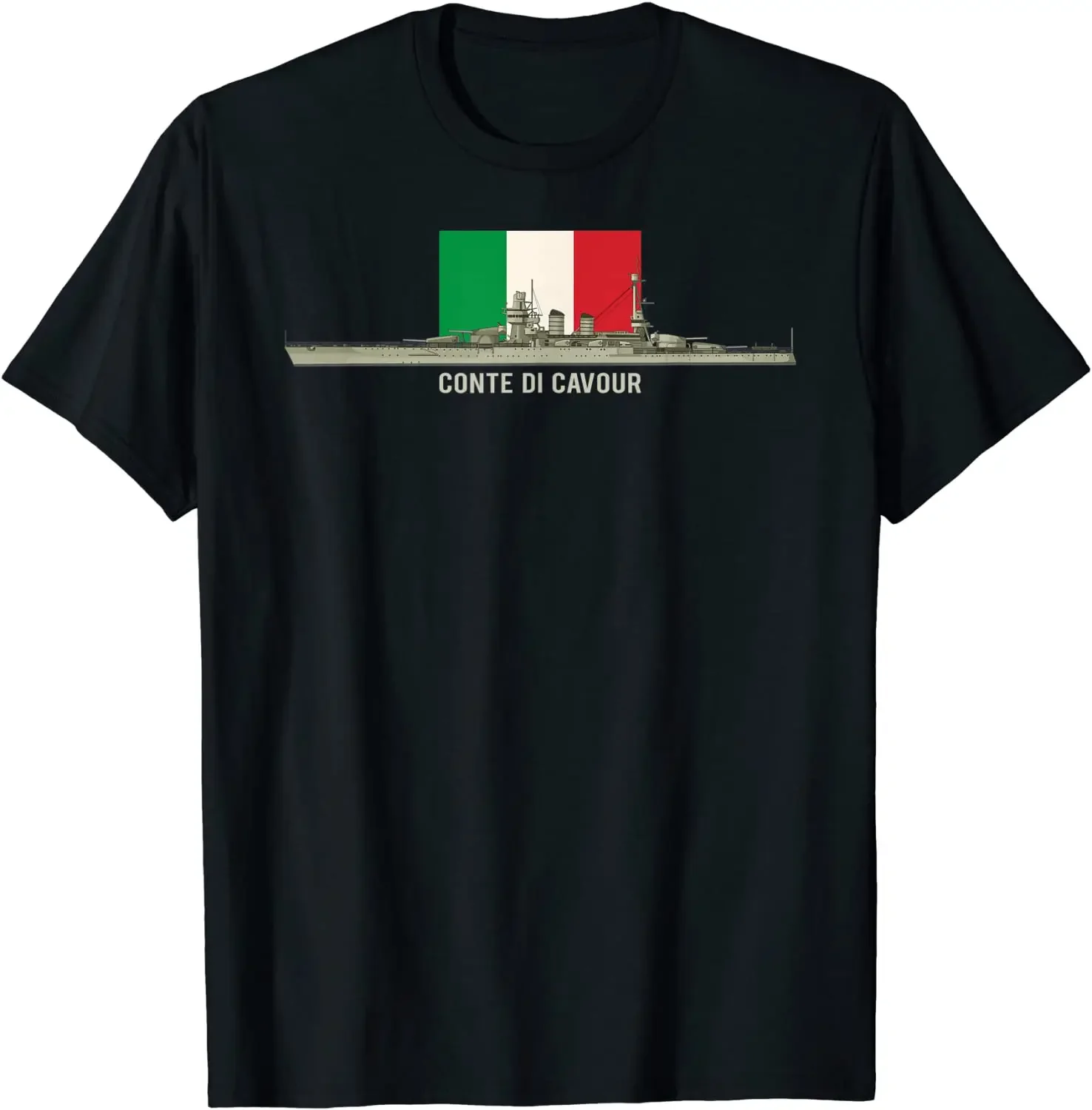 Italian Battleship Conte di Cavour Italy Flag T-Shirt. Premium Cotton Short Sleeve O-Neck Mens T Shirt New S-3XL