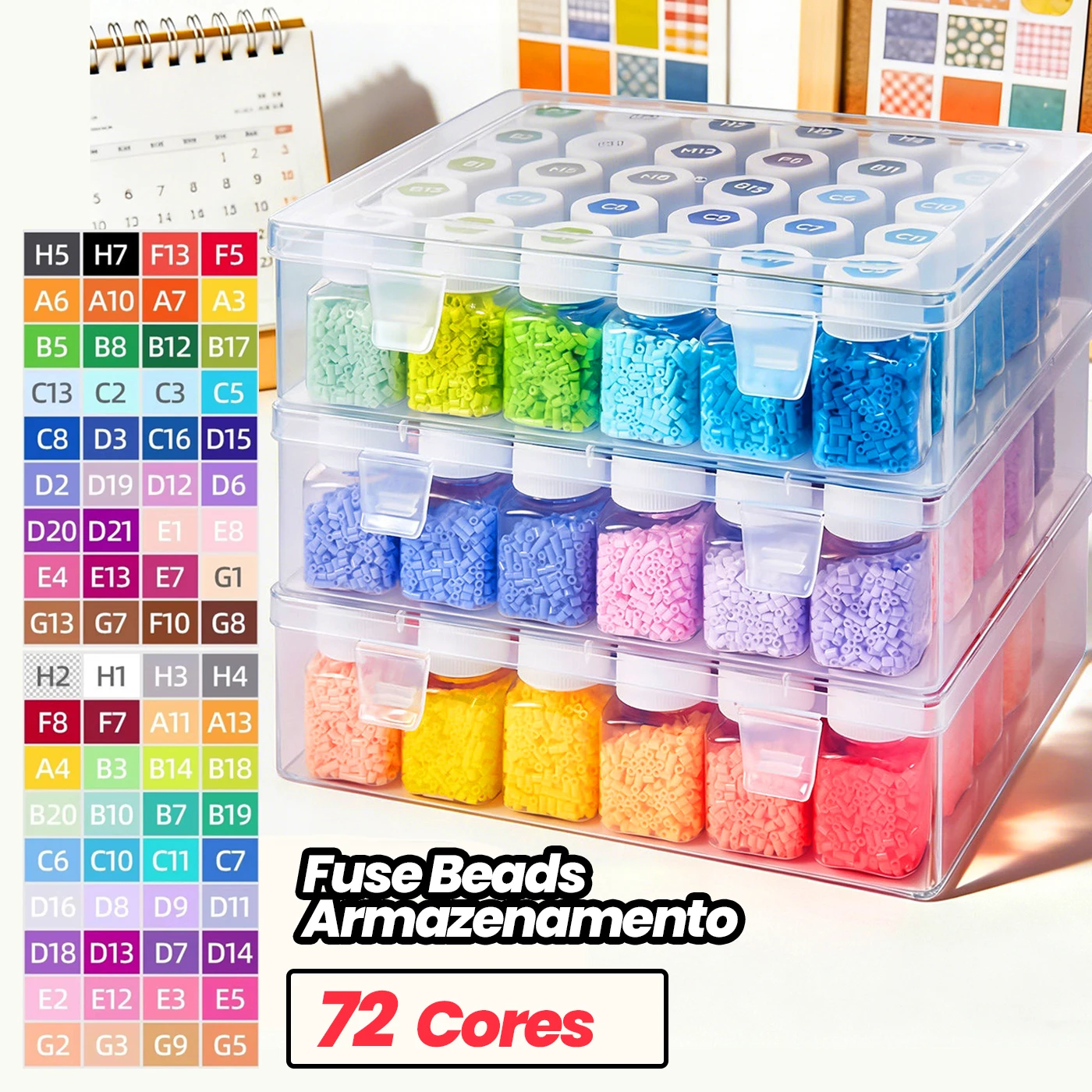 ヒューズビーズdiyパズルキット-26mm-24-48-72-96色収納ボックス-1000個以上-メルトアイロンビーズ-クラフト-手作り-ピクセルアート-ギフト