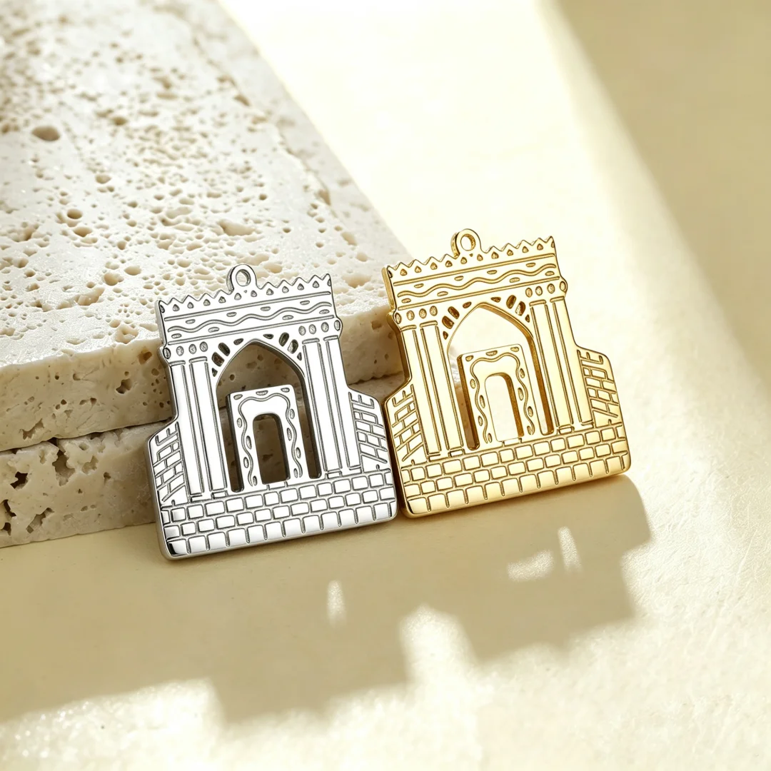 Holy City Jerusalem Arch Gate Pendant Vintage Architectural Pattern Charm Stainless Steel Pendant for DIY Religious Jewelry